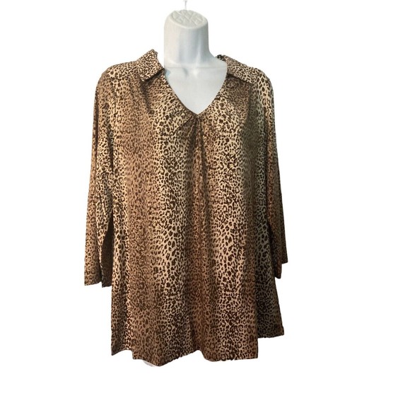 Susan Graver Stretch Tunic Women Sz M Liquid Knit Animal Print V-Neck Top Blouse - Picture 8 of 10